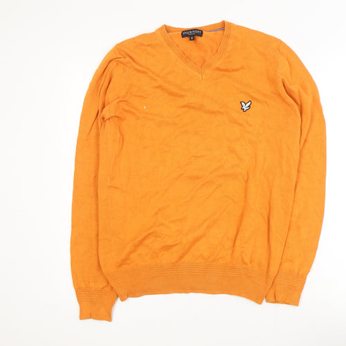 Lyle & Scott Mens Orange V-Neck Cotton Knit Pullover Sweatshirt M