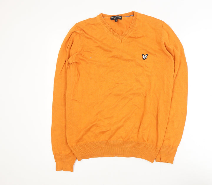 Lyle & Scott Mens Orange V-Neck Cotton Knit Pullover Sweatshirt M