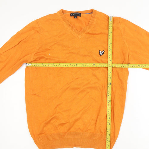 Lyle & Scott Mens Orange V-Neck Cotton Knit Pullover Sweatshirt M