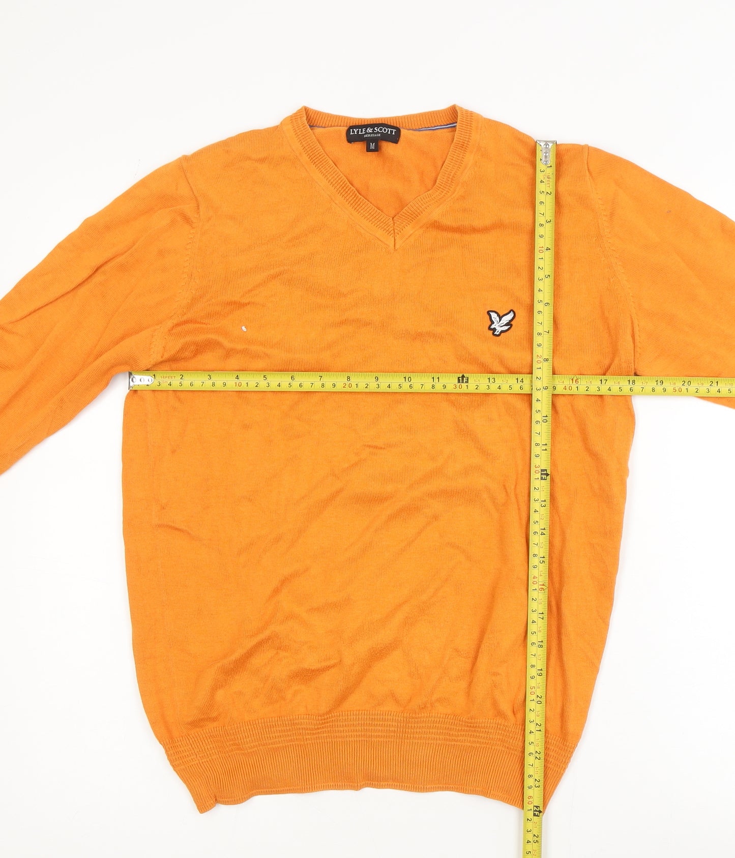 Lyle & Scott Mens Orange V-Neck Cotton Knit Pullover Sweatshirt M