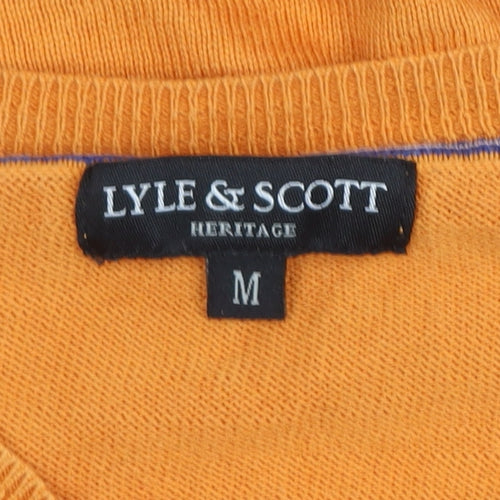 Lyle & Scott Mens Orange V-Neck Cotton Knit Pullover Sweatshirt M