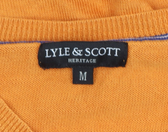 Lyle & Scott Mens Orange V-Neck Cotton Knit Pullover Sweatshirt M