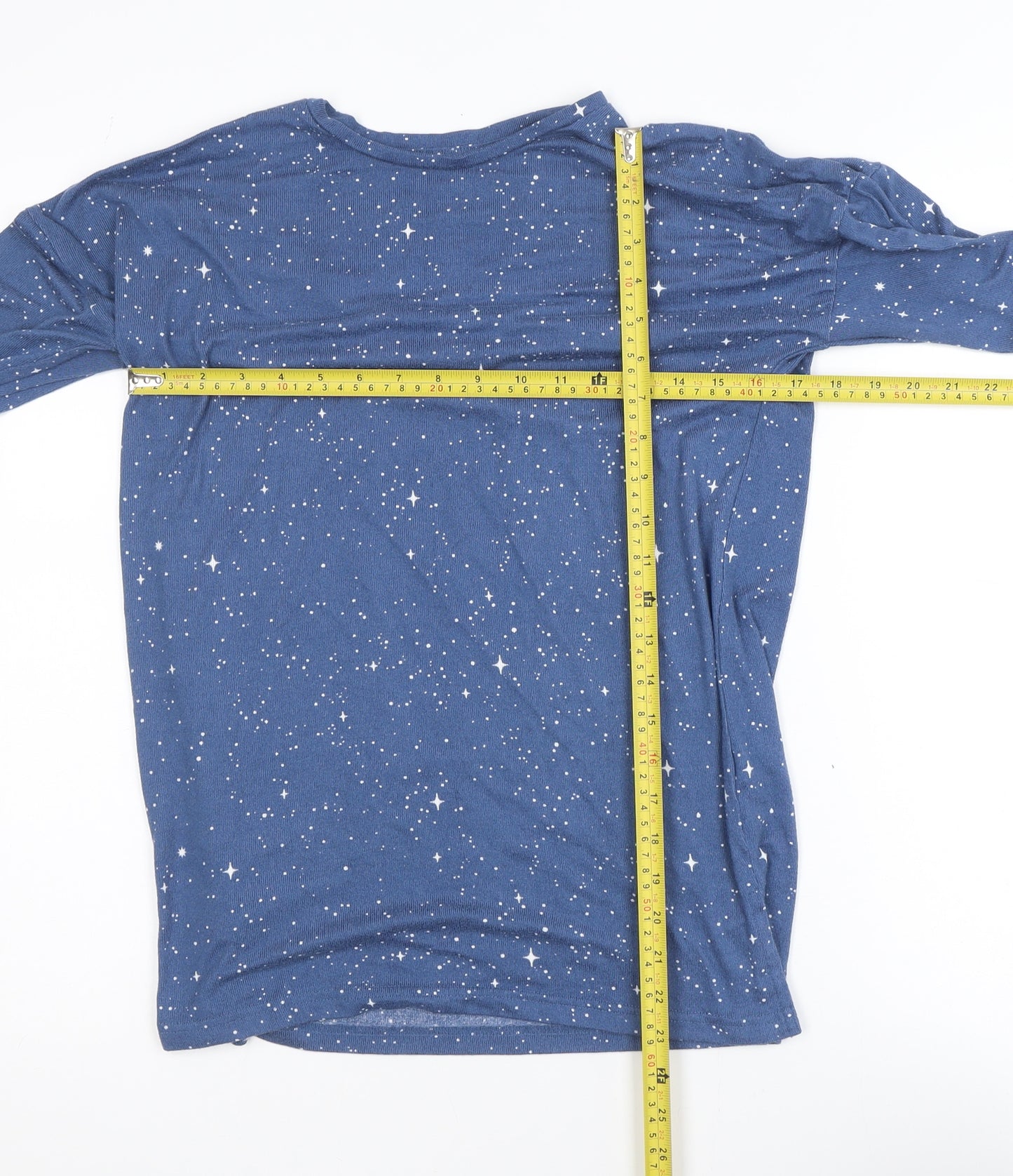 Dunnes Stores Women's Blue Star Print Long Sleeve Jersey T-Shirt XS