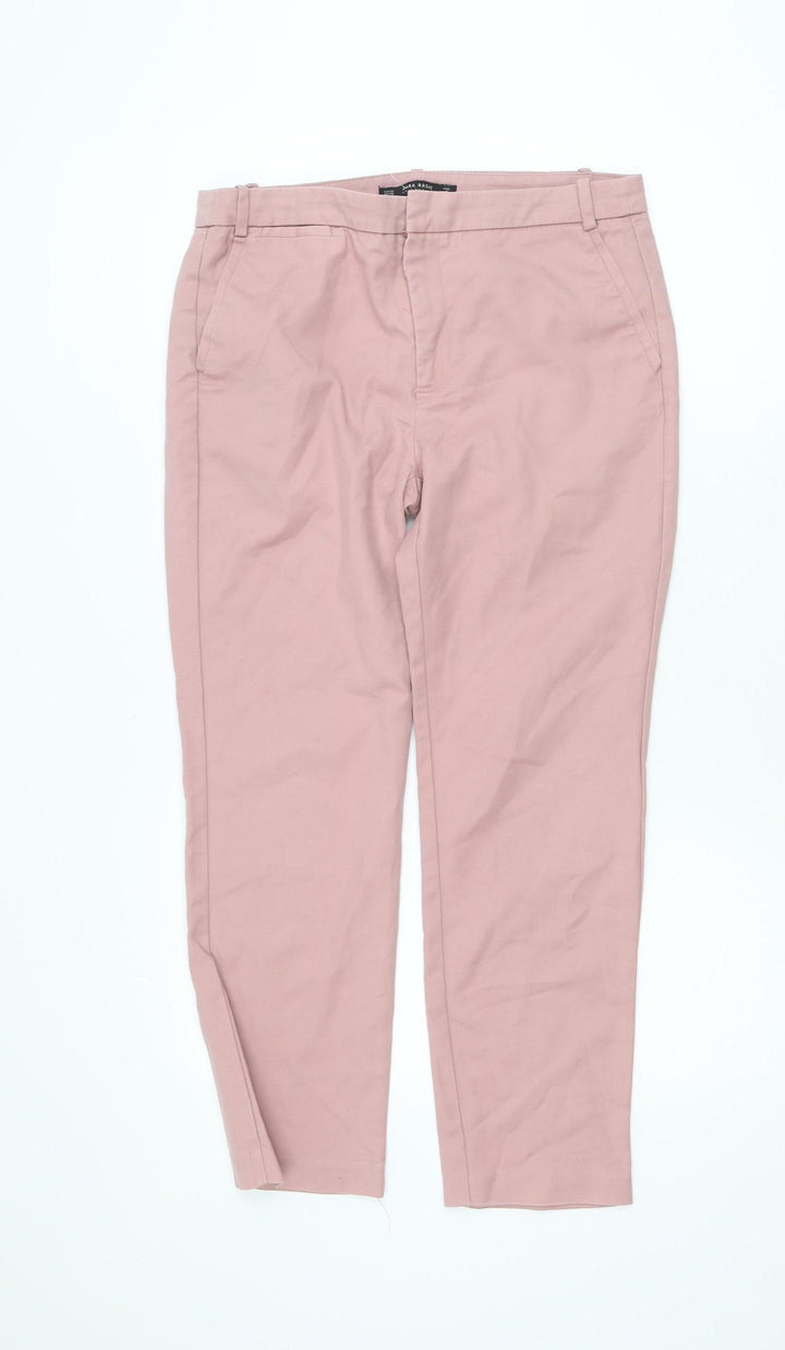 Zara Womens Pink Chino Trousers Size 12 Slim Fit Cotton