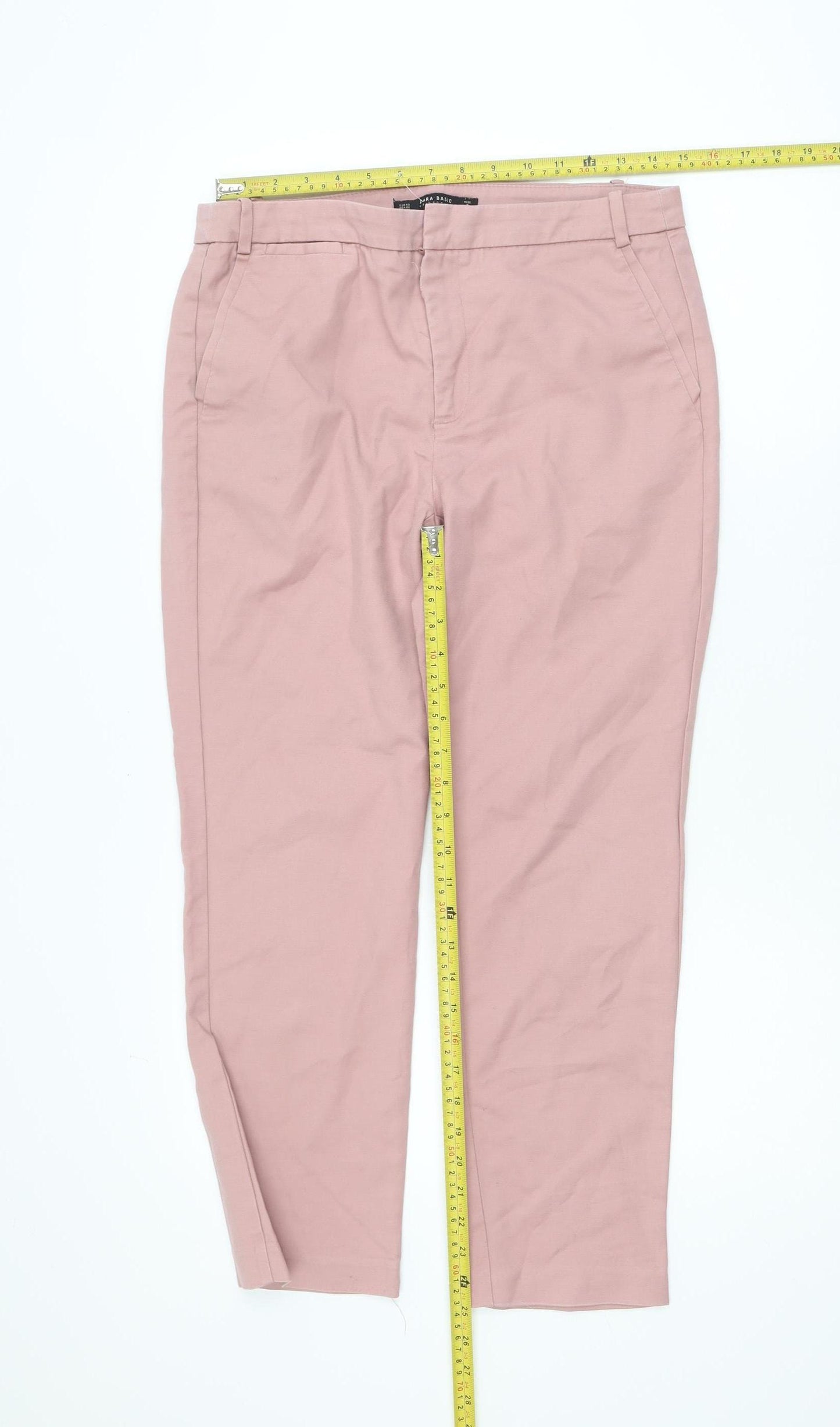 Zara Womens Pink Chino Trousers Size 12 Slim Fit Cotton