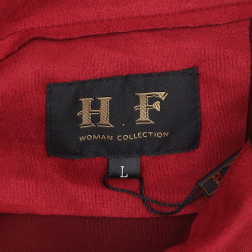 H.F Women Red Knee Length Shirt Dress Size L Belted Collared Workwear