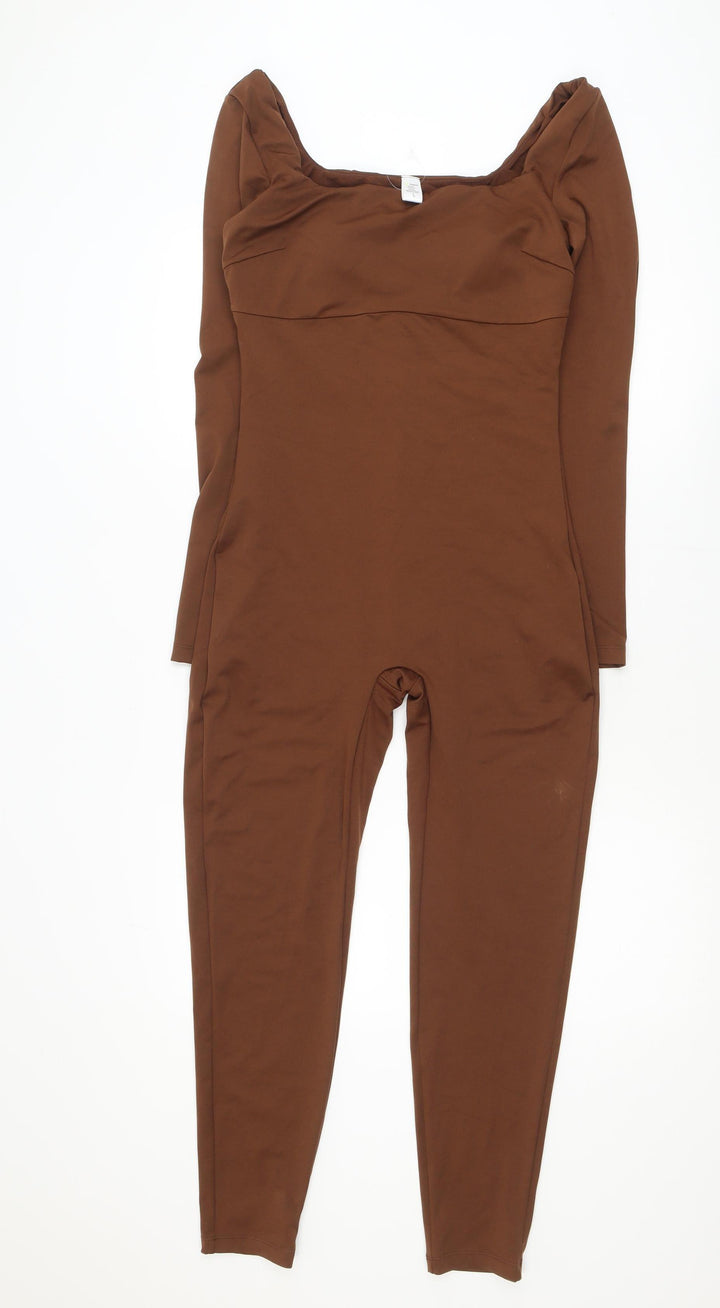 Popilush Women’s Brown Long Sleeve Square Neck Catsuit Size L