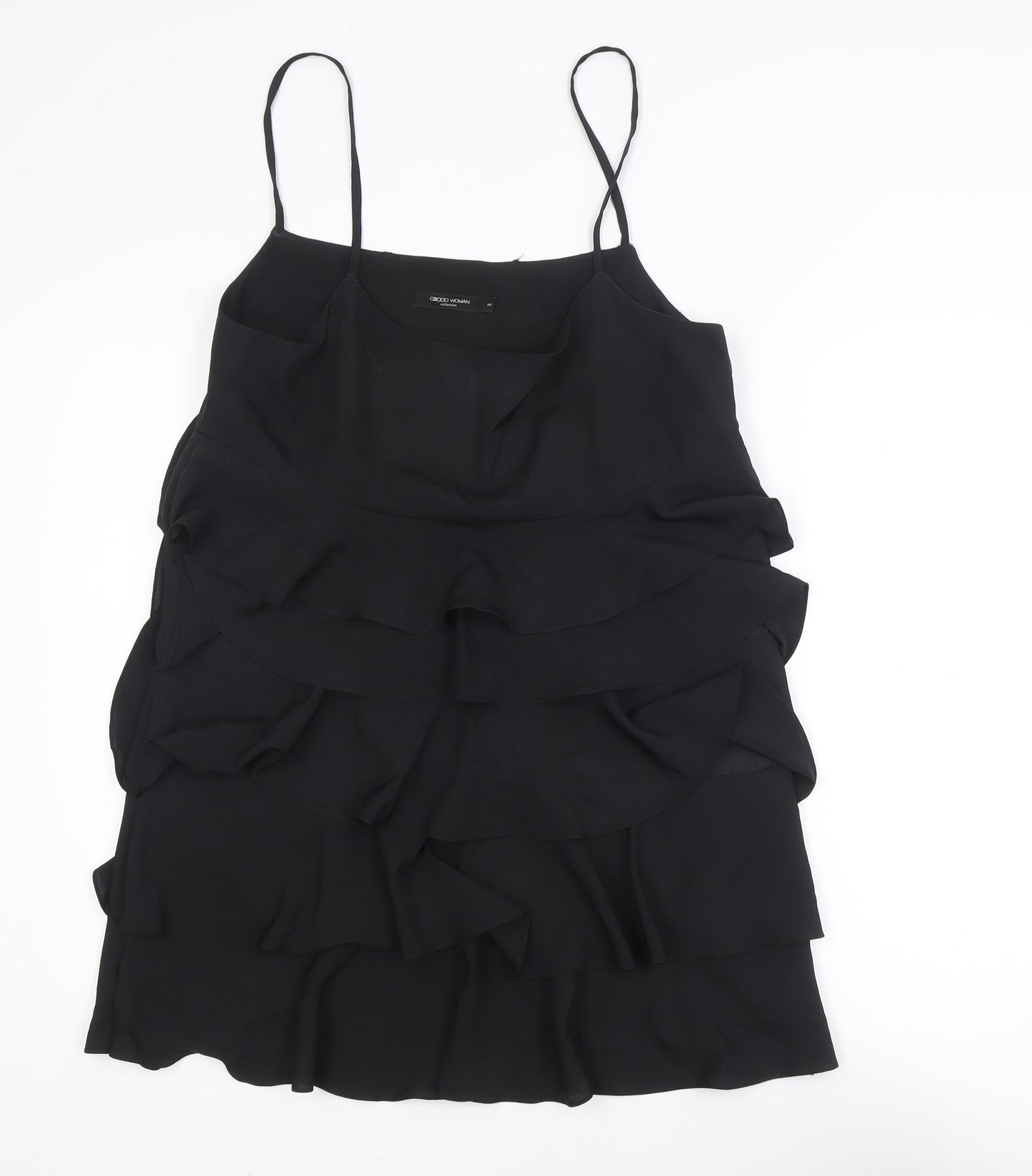 G2000 Women Black Ruffle Layered Chiffon Slip Dress Size 12