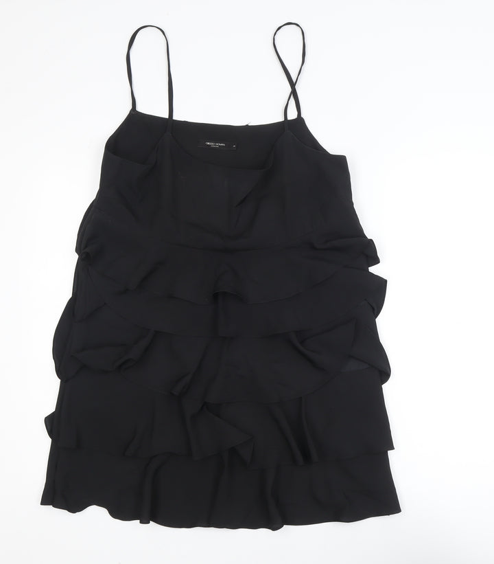 G2000 Women Black Ruffle Layered Chiffon Slip Dress Size 12