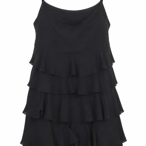 G2000 Women Black Ruffle Layered Chiffon Slip Dress Size 12