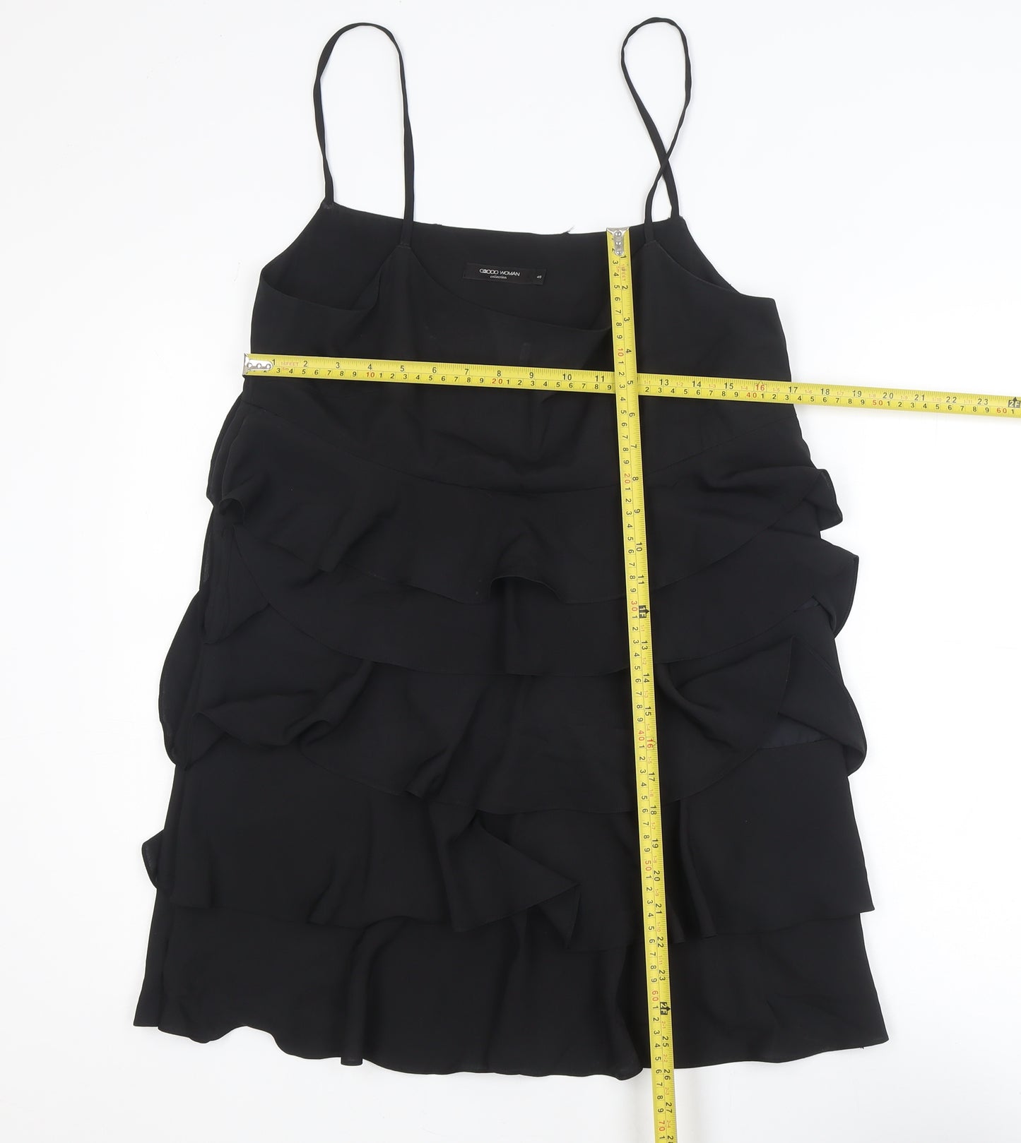 G2000 Women Black Ruffle Layered Chiffon Slip Dress Size 12