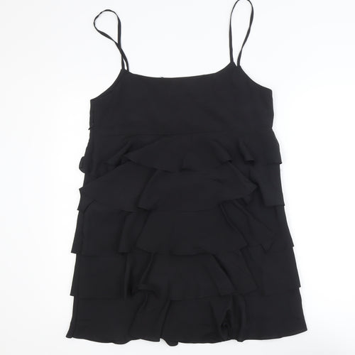 G2000 Women Black Ruffle Layered Chiffon Slip Dress Size 12