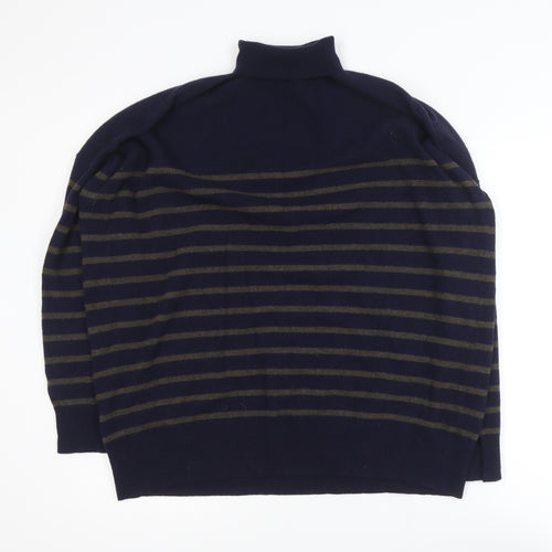 Zara Womens Navy Striped Wool Roll Neck Jumper Size M-L