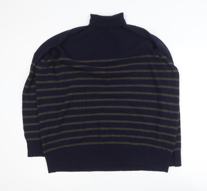 Zara Womens Navy Striped Wool Roll Neck Jumper Size M-L