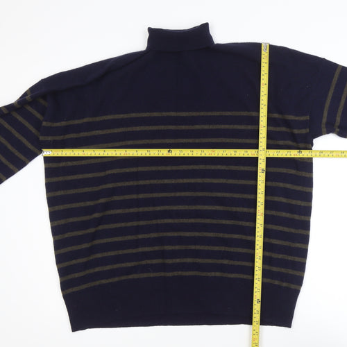 Zara Womens Navy Striped Wool Roll Neck Jumper Size M-L