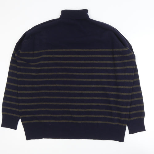 Zara Womens Navy Striped Wool Roll Neck Jumper Size M-L