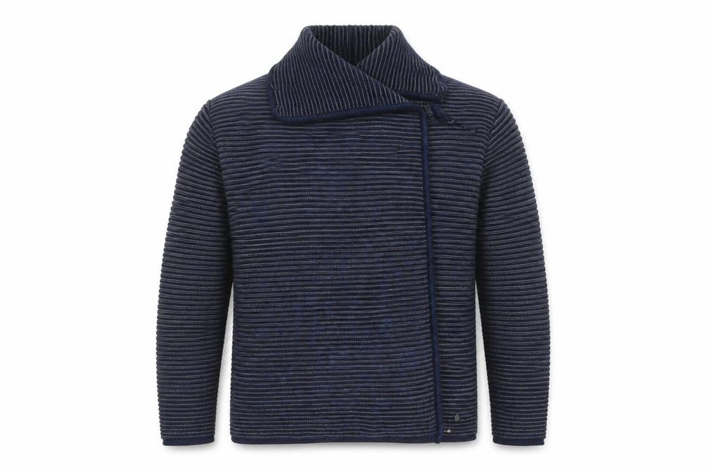 Front view of Cecil Men's Blue Striped Hooded jumper, size S