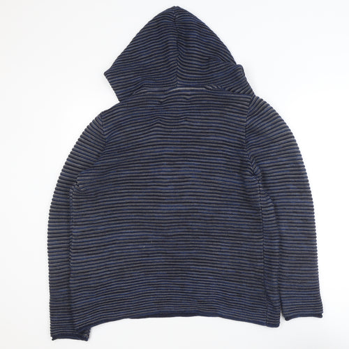 Cecil Men's Blue Striped Hooded Pullover Jumper Size S