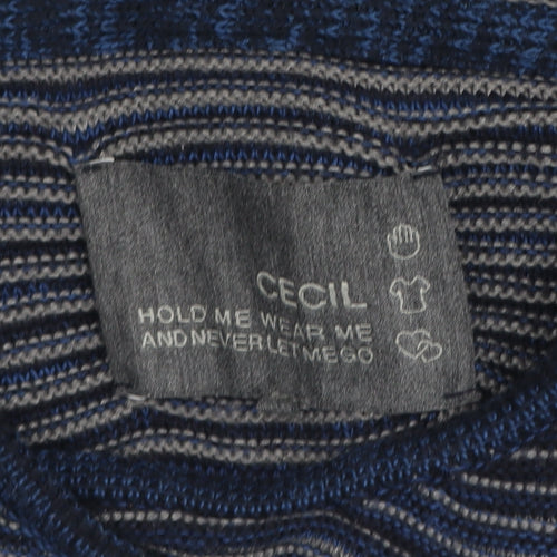 Cecil Men's Blue Striped Hooded Pullover Jumper Size S