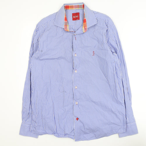 6th Sense Blue Striped Long Sleeve Cotton Button-Up Shirt L