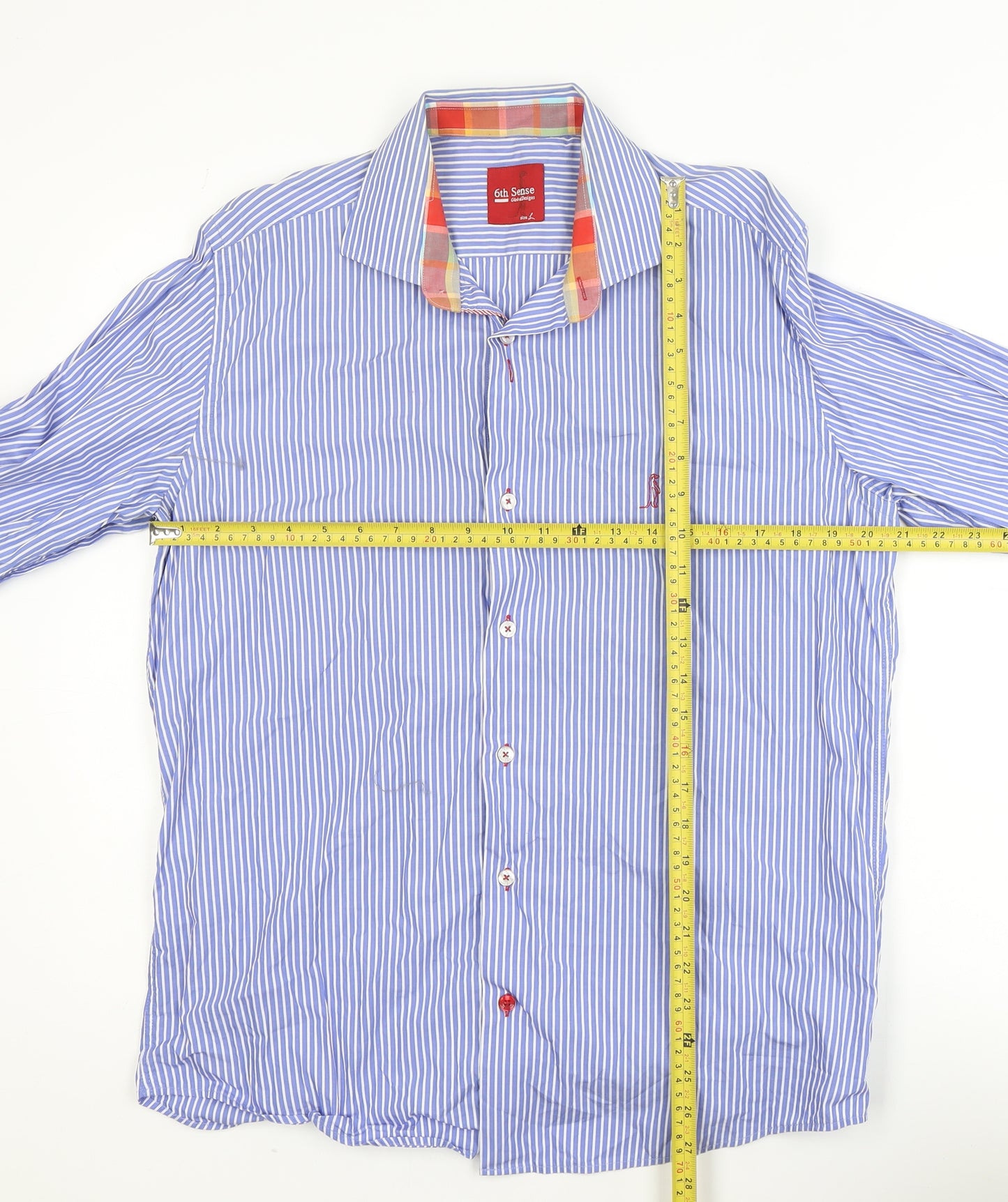 6th Sense Blue Striped Long Sleeve Cotton Button-Up Shirt L