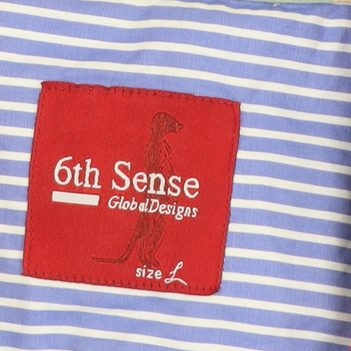 6th Sense Blue Striped Long Sleeve Cotton Button-Up Shirt L