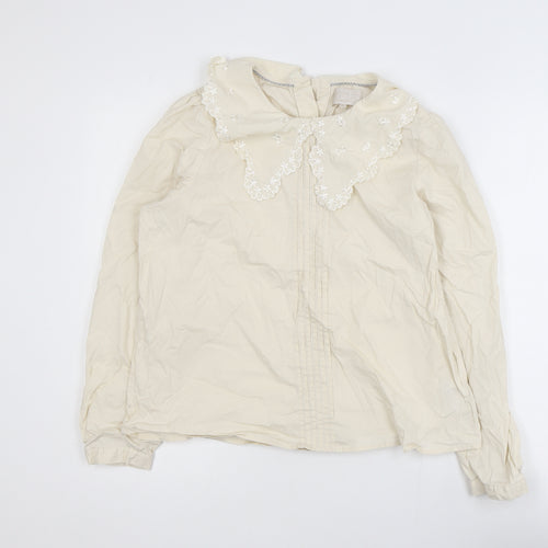 Minus Women’s Beige Embroidered Collar Long Sleeve Cotton Blouse Size 12