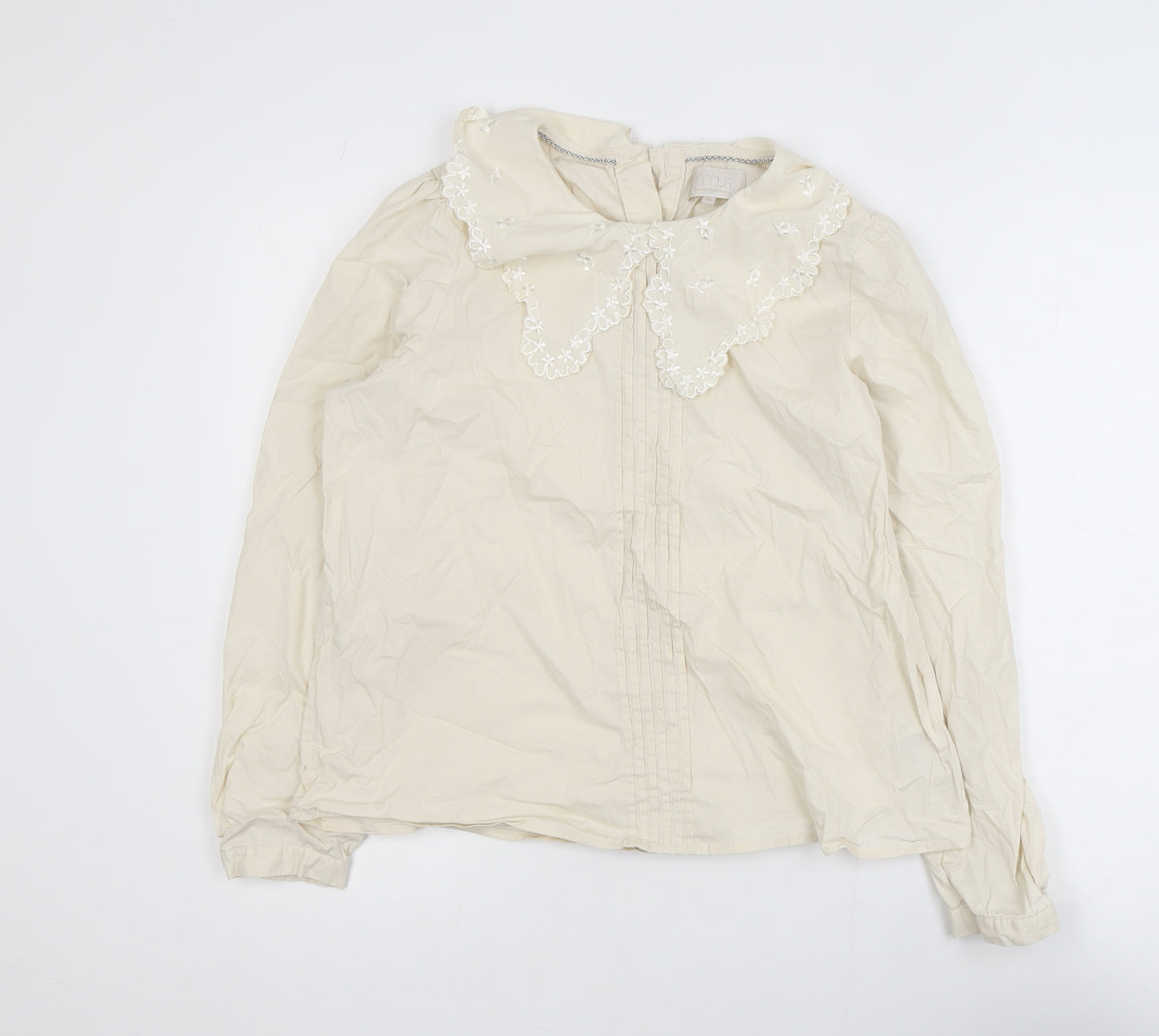 Minus Women’s Beige Embroidered Collar Long Sleeve Cotton Blouse Size 12