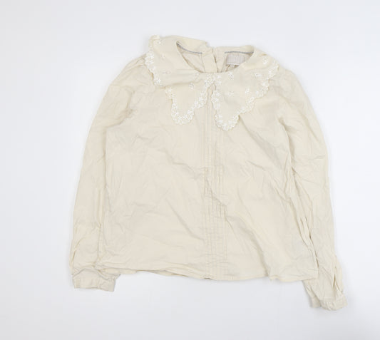 Minus Women’s Beige Embroidered Collar Long Sleeve Cotton Blouse Size 12