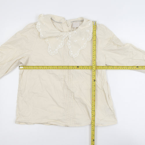 Minus Women’s Beige Embroidered Collar Long Sleeve Cotton Blouse Size 12
