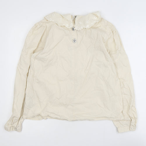 Minus Women’s Beige Embroidered Collar Long Sleeve Cotton Blouse Size 12