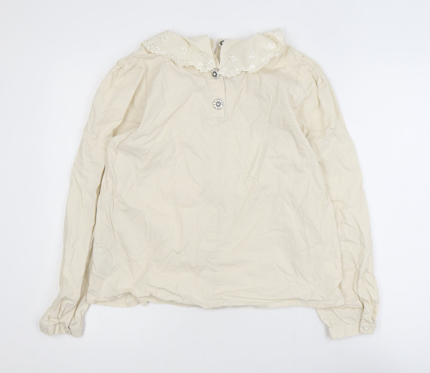 Minus Women’s Beige Embroidered Collar Long Sleeve Cotton Blouse Size 12