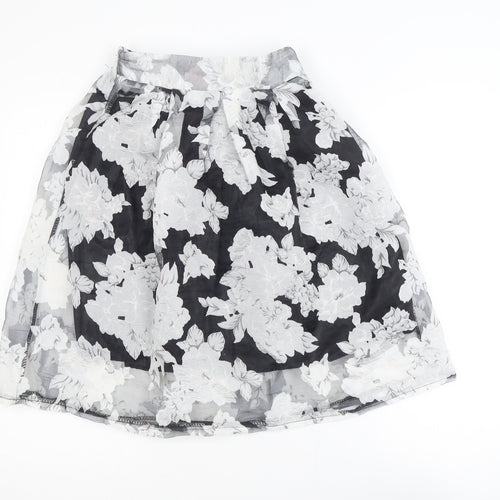 Rosie Fortescue Women Black Floral A-Line Skirt S Knee Length