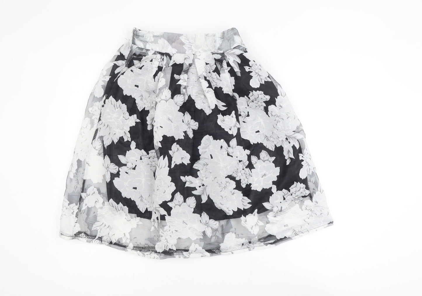 Rosie Fortescue Women Black Floral A-Line Skirt S Knee Length