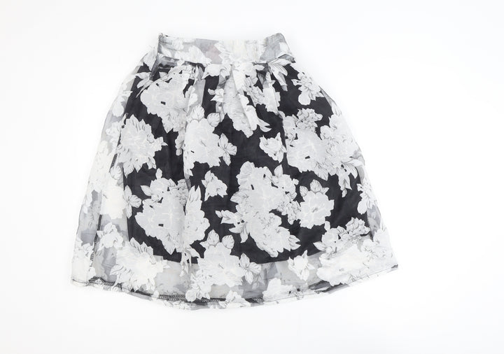 Rosie Fortescue Women Black Floral A-Line Skirt S Knee Length