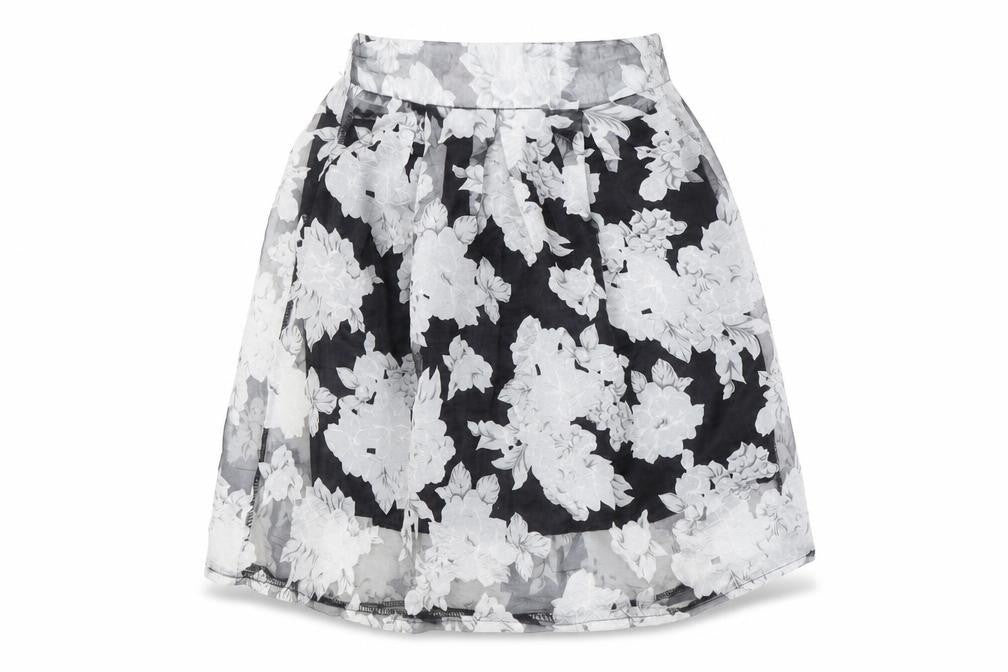Rosie Fortescue Women Black Floral A-Line Skirt S Knee Length