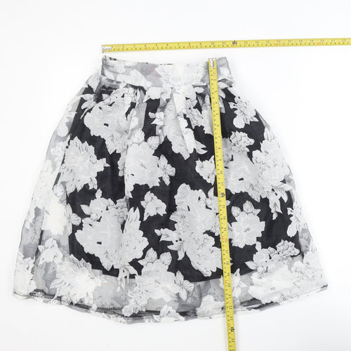 Rosie Fortescue Women Black Floral A-Line Skirt S Knee Length
