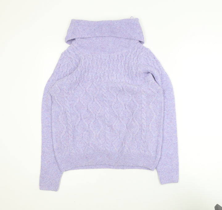 ISLE Collection Women’s Purple Roll Neck Cable Knit Jumper Size M