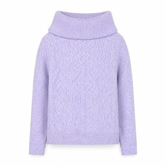 Front view of ISLE Collection Women’s Purple Roll Neck Cable Knit Jumper, size M