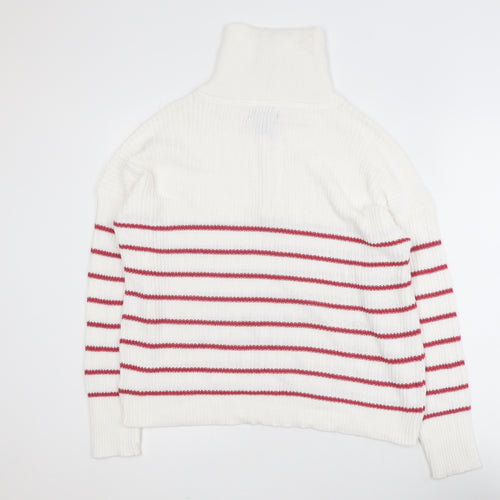 Rachel Zoe Women White Striped High Neck Half Zip Jumper Size L