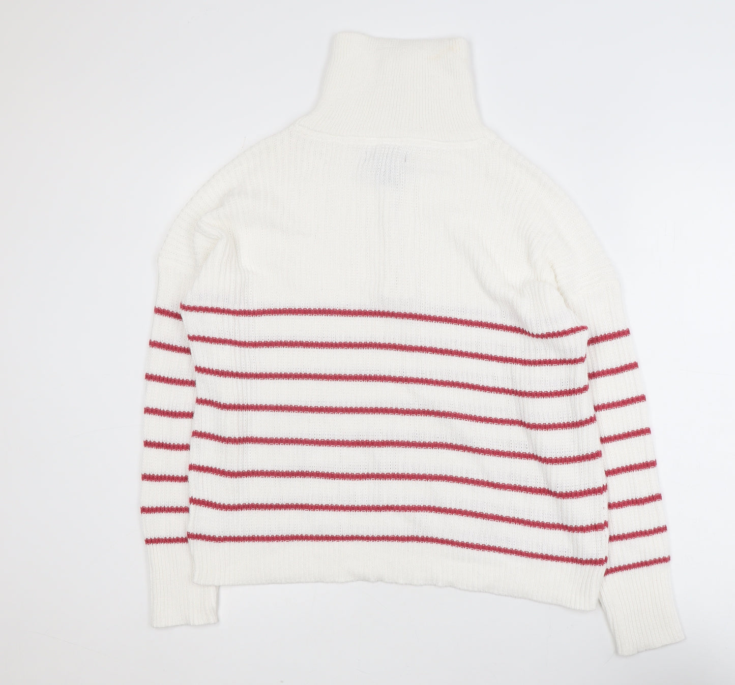 Rachel Zoe Women White Striped High Neck Half Zip Jumper Size L