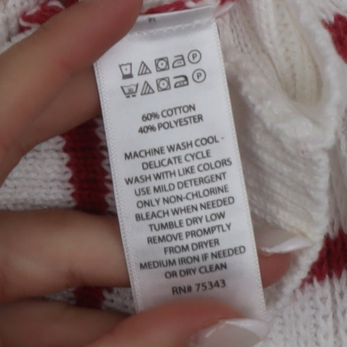Rachel Zoe Women White Striped High Neck Half Zip Jumper Size L