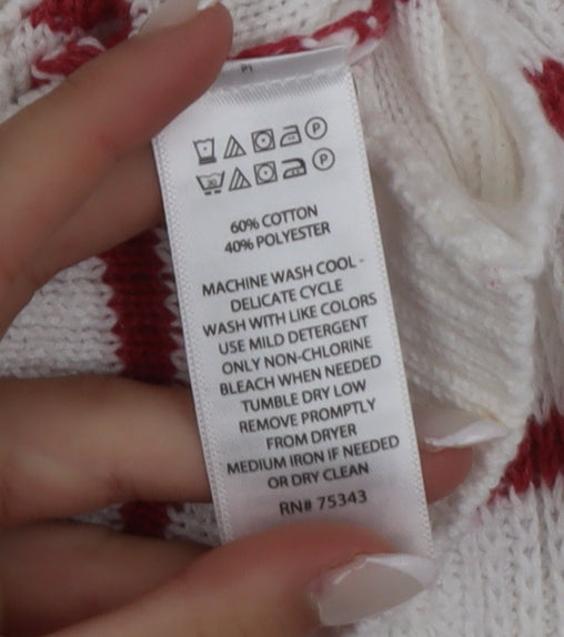 Rachel Zoe Women White Striped High Neck Half Zip Jumper Size L