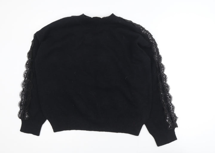 Molly Bracken Womens Black Lace Sleeve Knit Jumper Size S