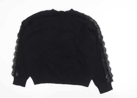 Molly Bracken Womens Black Lace Sleeve Knit Jumper Size S
