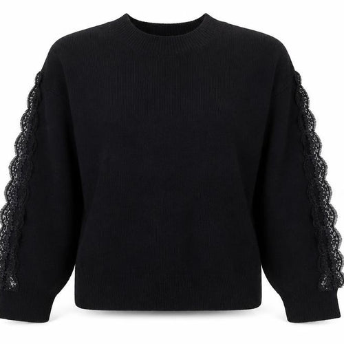 Molly Bracken Womens Black Lace Sleeve Knit Jumper Size S