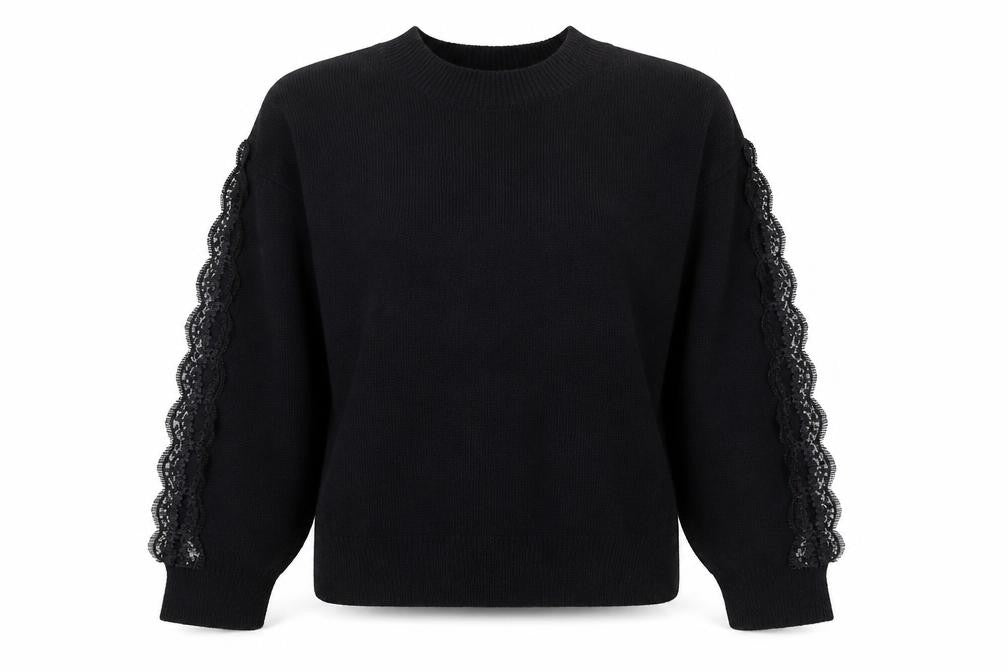 Molly Bracken Womens Black Lace Sleeve Knit Jumper Size S