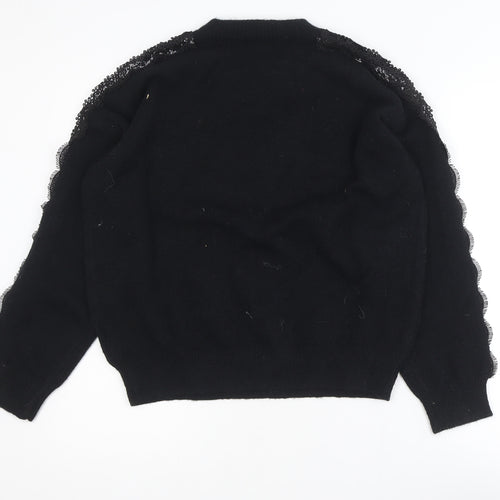 Molly Bracken Womens Black Lace Sleeve Knit Jumper Size S