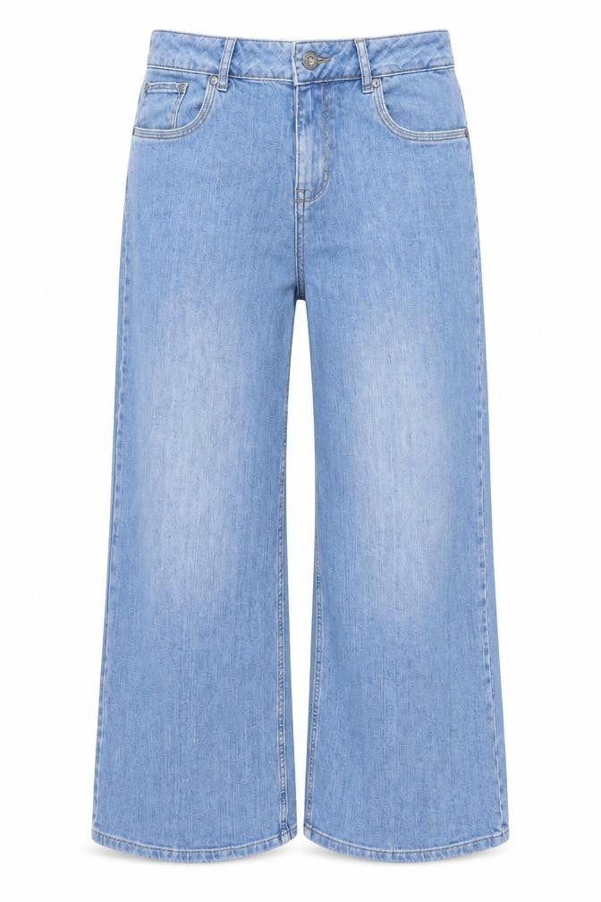 Front view of Pulz Women's Blue Wide-Leg Denim Jeans, size 32