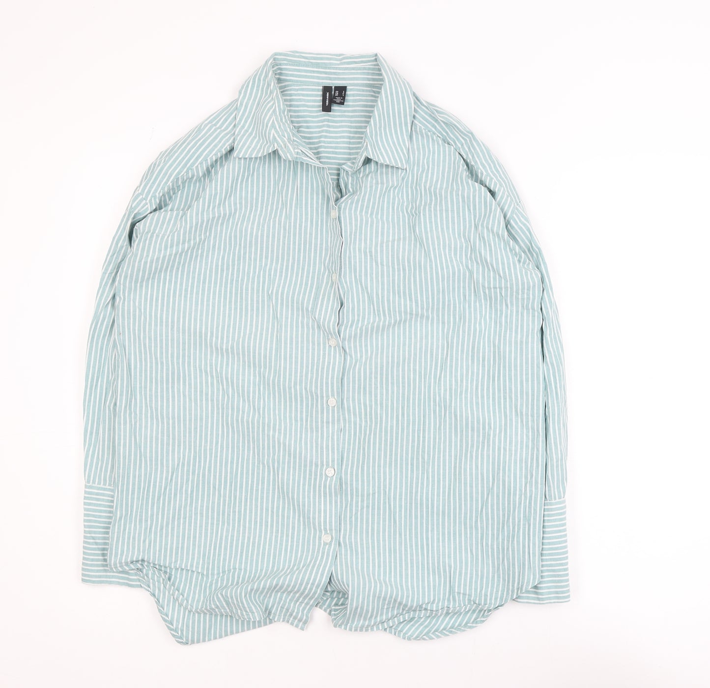Vero Moda Women’s Green Striped Cotton Button-Up Shirt Size S